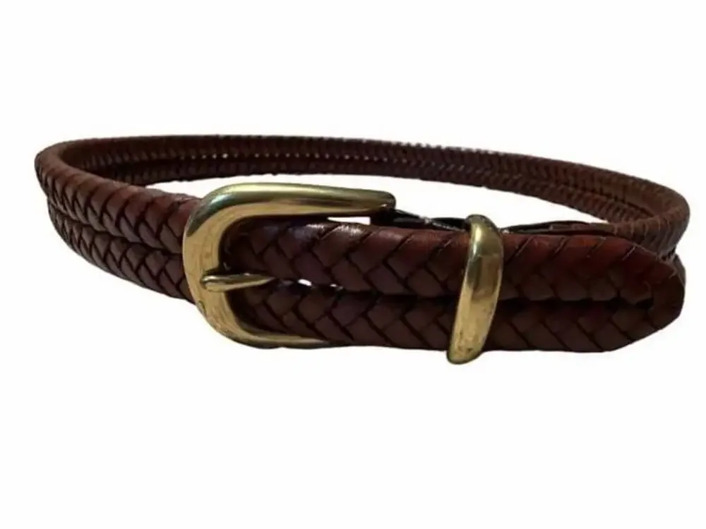 Coach #5922 Brown Braided Leather Belt Brass Buckle 34”